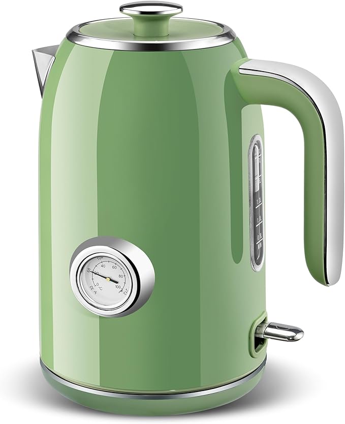 Pukomc Electric Kettle,1.7L Stainless Steel Electric tea kettle with Temperature Gauge, Fast Boiling, Auto Shut - off, BPA - Free, Boil - Dry Protection, (Retro Green) - Bloomnest