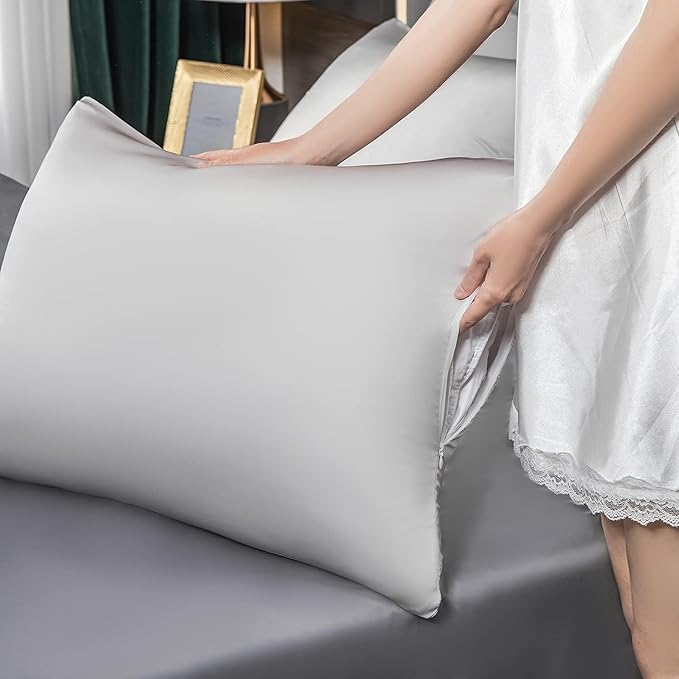 Mulberry Silk Pillowcase for Hair and Skin,Cooling Silk Pillow Case with Hidden Zipper,Allergen Proof Dual Sides Soft Breathable Smooth Silk Pillow Cover for Women (Light Gray, Toddler) - Bloomnest