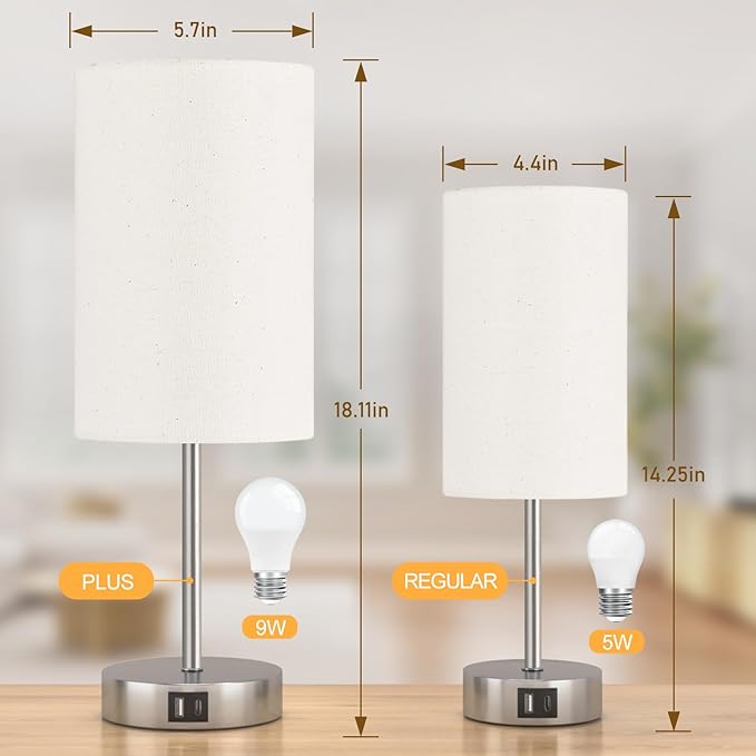 AKASUKI 18Inch Table Lamp with Dual Charging Station, 3 Way Dimmable Touch Lamp for Bedroom, Living Room, Office(LED - Bloomnest