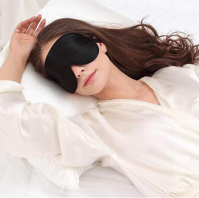 Alaska Bear Organic Silk Sleep Mask Cool Super Smooth Eye Cover Genuine Mulberry Silk Face Skin Care, Soft Filling, Lightweight for Home or Travel Use (Original Black, Flat) - Bloomnest