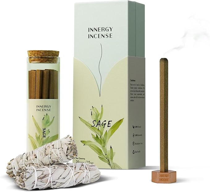 Holiday Space Cleansing - Innergy White Sage Incense Sticks, Natural Spiritual Gift Set, Reset & Refresh Aroma for New Year - Bloomnest