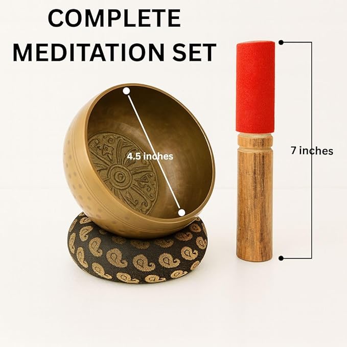 Tibetan Singing Bowl Set 4"- Sound Healing Meditation with Mallet & Cushion| Spiritual Gift for Women and Men Handmade Yoga Accessories GUAAFA