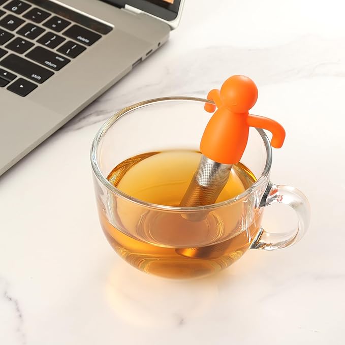 Leden Tea Infuser Cute Tea Strainer for Loose Leaf Tea Stainless Steel Fine Mesh Tea Ball Steeper with Silicone Lid for Mug and Cup, Orange - Bloomnest