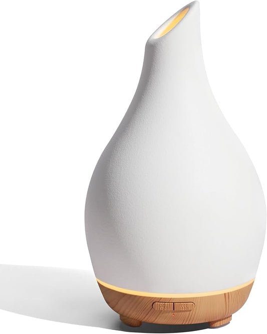 InnoGear Essential Oil Diffuser, 150ml Ceramic Diffuser Handcrafted Stone Aromatherapy Diffusers Ultrasonic Cool Mist Humidifier Vaporizer 2 Mist Modes Waterless for Home, White Vase-Shaped Ceramic - Bloomnest