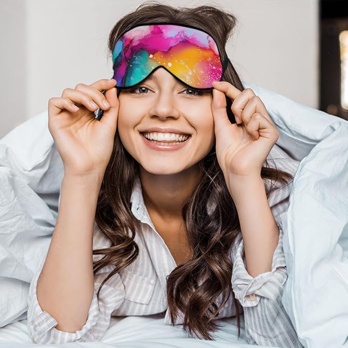 Abstract Marble Silk Eye Mask Sleep Mask Fluid Colorful Painting Artwork Texture Eye Mask with Adjustable Strap Lightweight for Women Work Travel Night Sleep - Bloomnest