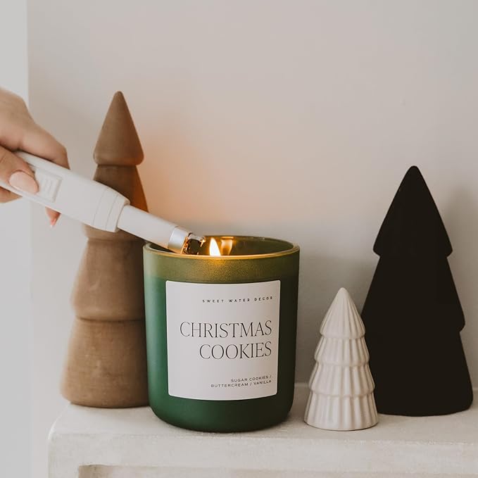 Sweet Water Decor Christmas Cookies Scented Candles - Christmas Stocking Stuffers Soy Candles Sugar Cookies Scent - Christmas Candles with 70 Hours Burn Time - 15Oz Green Matte Jar Wax Candles - Bloomnest