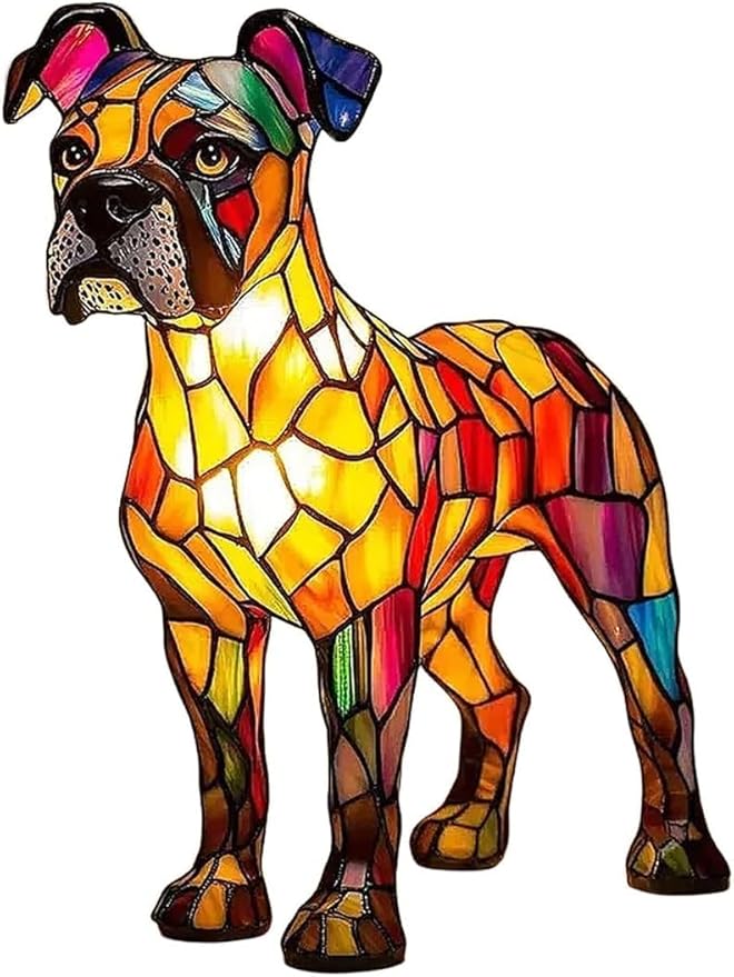 Atlodas Boxer Lamp, Dogs Stained Resin Tabletop Night Light, Dog Series Art Night Light, Dog Stained Glass Lamp, 3D Cute Pet Themed LED Table Lamps, Gift for Lovers (#14) - Bloomnest