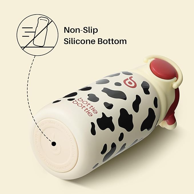 BOTTLE BOTTLE Kids Insulated Water Bottle with Straw Lid and Handle 16 oz Stainless Steel Vacuum Tumbler Water Bottles for School Outdoor Travel Gifts for Boys and Girls Cow - Bloomnest