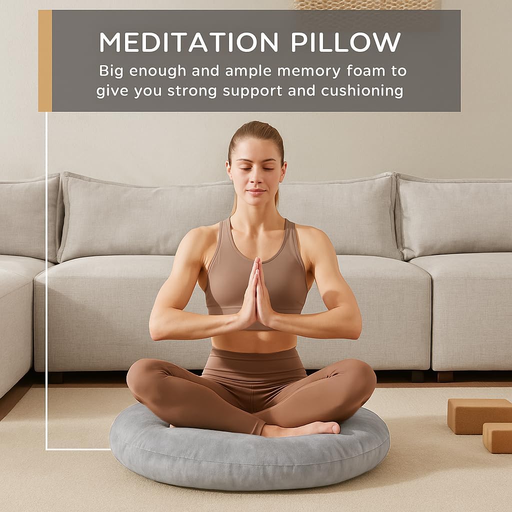 Codi Meditation Cushions Set of 2 – Large Round Floor Pillows for Adults with Removable Washable Cover, Soft and Supportive Floor Cushion for Yoga, Seating and Dog Bed, 32 inch - Grey
