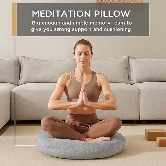 Codi Large Meditation Cushions – Round Floor Pillows for Adults with Removable Washable Cover, Soft and Supportive Floor Cushion for Yoga, Seating and Dog Bed, 32 inch - Grey - Bloomnest