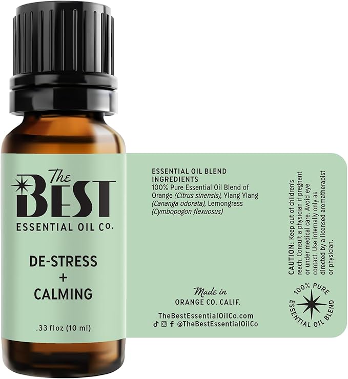 The Best De-Stress + Calming Essential Oil Blend- Premium Grade- 100% Pure & Natural for Aromatherapy, Diffuser, Spa, Massage, Air Freshener- 10 ml (.33 fl oz) - Bloomnest