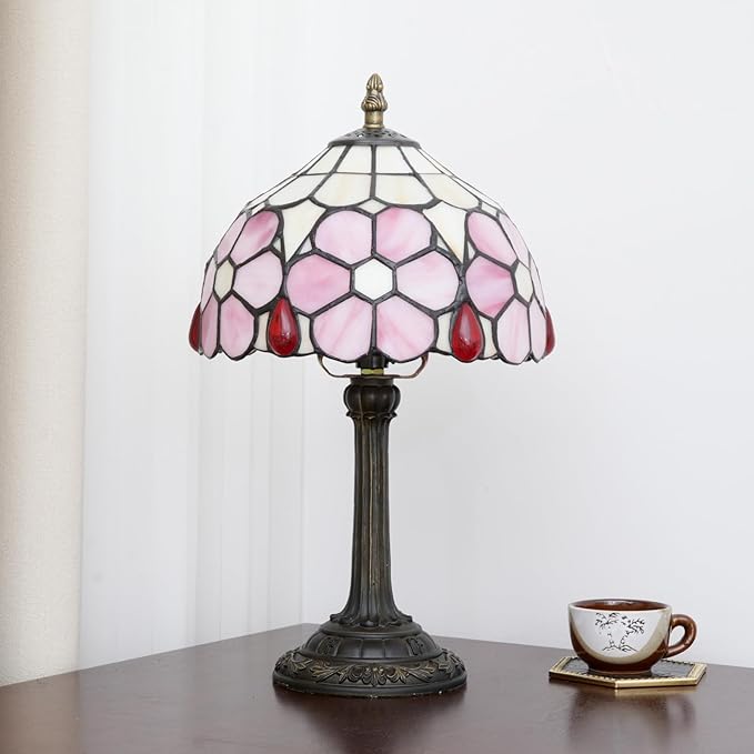 Tiffany Lamp Stained Glass lamp Small Bedside Table Lamps for Living Room Bedroom Dorm Kitchen Home Decor Festival Birthday Gift,Cherry Blossoms - Bloomnest