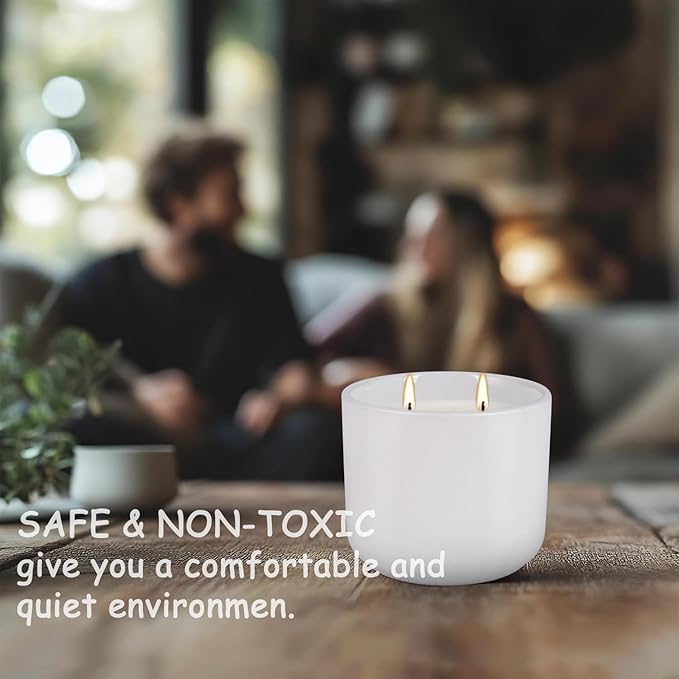 2-Pack Large Citronella Scented Candles - White Ceramic Double-Wick, Natural Soy Wax, Decorative Geometric Jar for Patio, Garden & Outdoor Decor - Bloomnest
