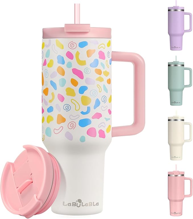 40oz Tumbler with Handle,Double Wall Vacuum Reusable Stainless Steel Insulated Water Bottle,With Leak Proof lid and Straw for Iced or Cold Beverages (Cloud-like White)