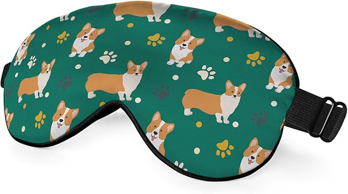 Funny Dog Sleep Mask Eye Mask Corgi Cute Puppies Cartoon Pet Animal Green Sleep Mask Light Blocking Adjustable Smooth Soft Eye Masks for Women Deep Rest Travel - Bloomnest