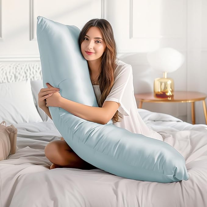 BEDELITE Satin Body Pillow Cover 2 Pack, Super Soft and Cooling Body Pillow Pillowcase for Hair and Skin, Breathable Silky Full Long Pillowcase Cover(20"x54", Stone Blue) - Bloomnest