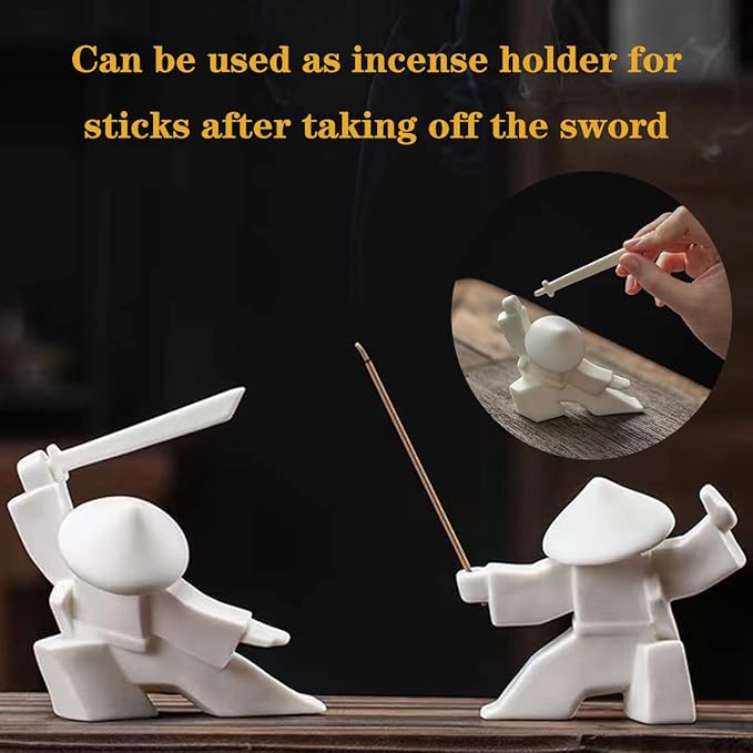 LYART Samurai Statue Decor Japanese Warrior Decor Children's Room Statues, Kongfu Tea Pet Decoration, Incense Holder for Stick Burner Incense Stick Holder (White2 and White3) - Bloomnest