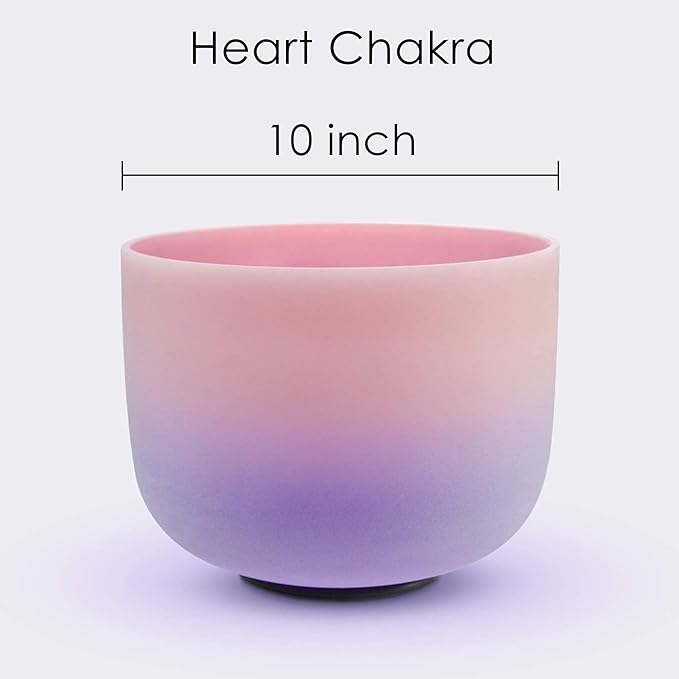 TOPFUND Pink Purple F Note Crystal Singing Bowl Heart Chakra 10 inch with Heavy Duty Carrying Case and Suede Mallet