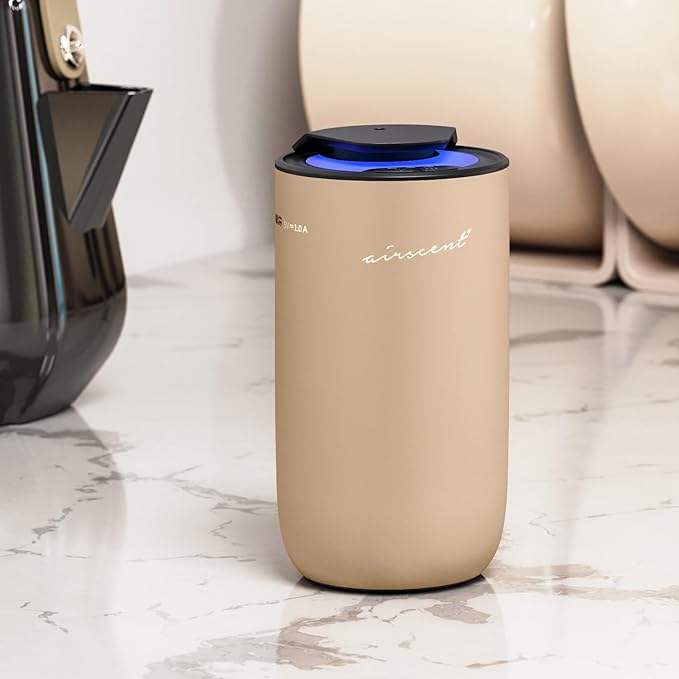 The AirScent Mini Waterless Diffuser for for Homes, Offices, Spas and Hotels - Gold Finish - Fragrance Oil Aromatherapy Diffuser for Aesthetic Scenting -15 mL Capacity - Night Light Feature - Bloomnest