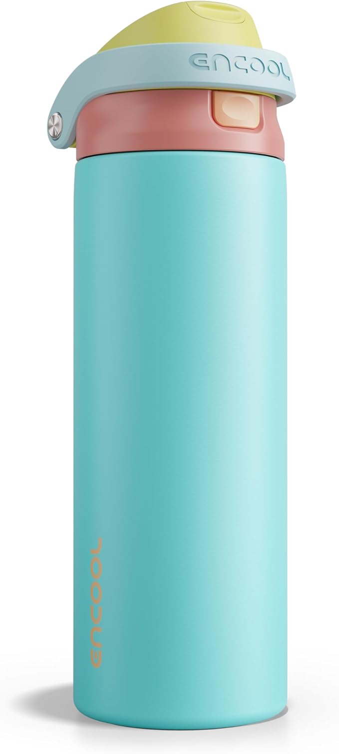 ENCOOL Leakproof Insulated Water Bottle with Straw Dual-Sip Water Bottle Bag-Safe Design for Work, Commute & Gym – Keeps Drinks Cold All Day, 24 oz, Orange-Reef Blue ENCOOL