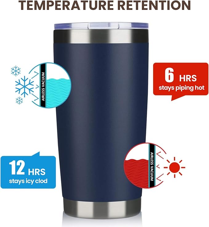 MEWAY 20oz Tumbler Cup Double Wall Vacuum Insulated Travel Mug Bulk, Stainless Steel Tumblers with Lid and Straw, Durable Powder Coated Coffee Cups for Cold & Hot Drinks (Navy, 1) - Bloomnest