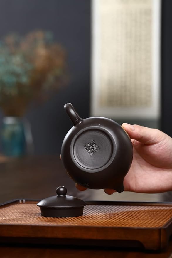 Xishi Teapot 7oz Chinese Yixing Zisha Clay Pot Ceramics Purple Sand Mud Kungfu Tea Set Kettle Spherical Filter (Black with golden tiger) - Bloomnest