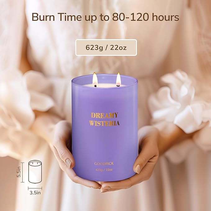 Goodpick Scented Candles, Wisteria Lavender Gifts for Women, Soy Candles for Home Scented, 22oz Long-Lasting Highly Scented - Bloomnest