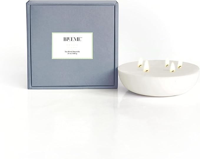 New BLUEME Wellness Candle Wax Refill, Contains Essential Oil, Sustainable, Hand Finished, Hand Poured, Premium, Luxury Ceramic, Natural Cotton Wick (24oz, Ivy & Rose) - Bloomnest