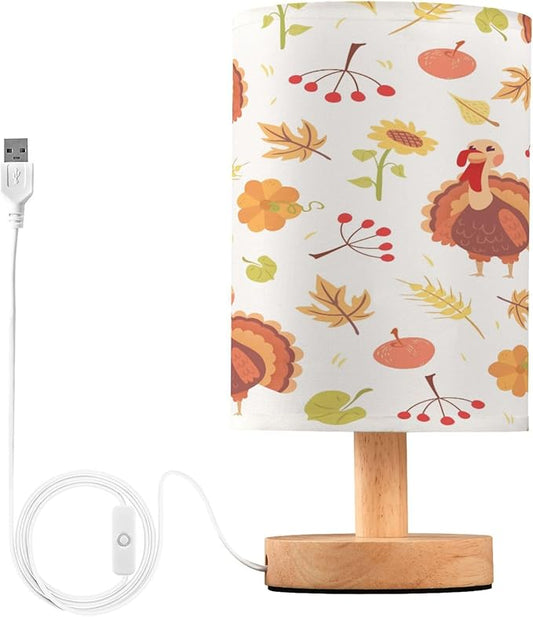 Cute Thanksgiving Turkey LED Table Lamp with USB Port Rechargeable Lamps Bedroom Lamps for Nightstand Living Room Dorm Home Office Desk - Bloomnest