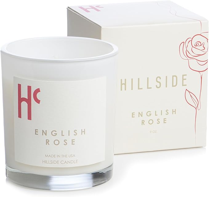 English Rose Single Wick Soy Candles, Luxury Scented Candles for Home - Up to 60 Hour Burn Time, Cruelty-Free Soy Wax Blend - Floral Rose & Jasmine Fragrance (9 oz) - Bloomnest