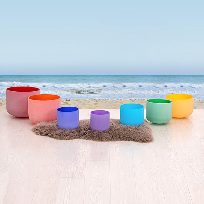 SOLSHINE Set of 7 Colored Crystal Singing Bowl 6''-12'' For Meditation Sound Healing with 2 Travel Carry Case Bag and Singing Bowl Resonance Striker - Bloomnest