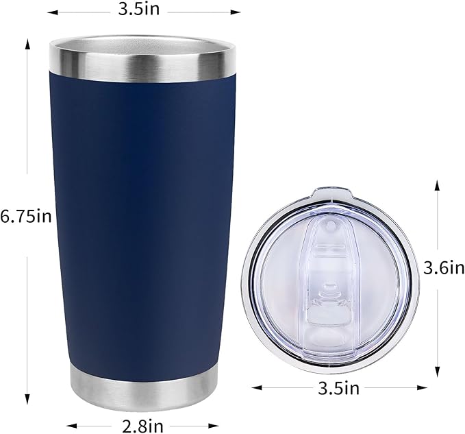 20oz Stainless Steel Tumbler Bulk with Lid, Travel Mug - Double Wall Vacuum Powder Coated Cup - Navy Blue, 12 Pack - Bloomnest