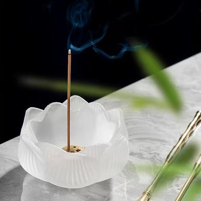 MIUPOO Lotus Incense Holder,Lotus Glass Incense Burner,with 9 Holes Brass Incenses Plug,Stick Insence Holder,Coil Incenses Burner,Yoga and Meditation Lovers,1 Picese. - Bloomnest
