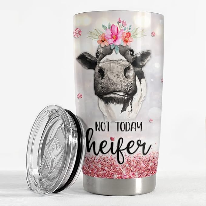 SANDJEST Personalized Cow Tumbler Not Today Heifer 20oz 30oz Tumblers with Lid Gift for Women Girl Daughter Sister Animal Lovers Christmas Birthday - Bloomnest