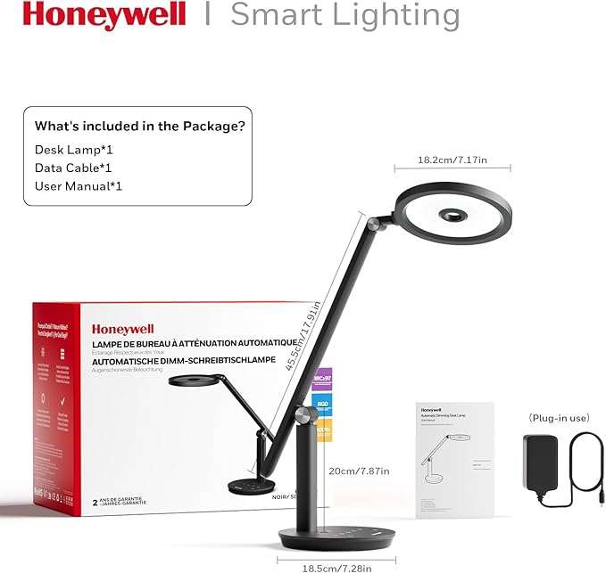 Honeywell Desk Lamp for Home Office, H6 Sunturalux™ Eye-Caring Led Desk Light, 800LM Dimmable Desk Lamp with Timer, Touch Control Tall Desk Reading Light, Table Lamp for Circle Webcam, Study, Bedroom - Bloomnest