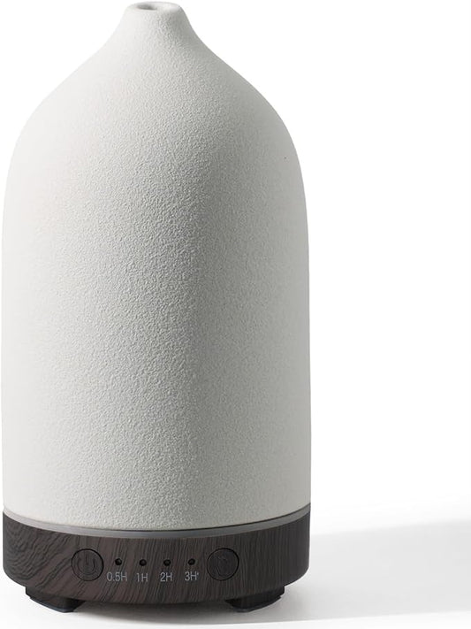 Diffuserlove Ceramic Diffuser 160ML Essential Oil Diffusers Aromatherapy Essential Oil Diffuser for Room Air Diffuser for Home Bedroom Stone Diffuser Black Wood Pattern Base (Size:6.8" H x 3.6" W) - Bloomnest