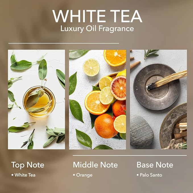White Tea Diffuser Oil, 6.7 FL Oz, 200 mL, Aroma Essential Oil for Scent Diffusers, Luxury Hotel Scent for Home, Bathroom, Spa & Office, Natural White Tea Fragrance Oil, Orange & Palo Santo. - Bloomnest