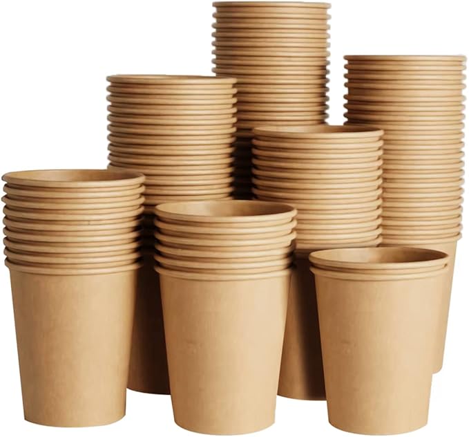 SIUQ 400 Pack 8 oz Kraft Paper Cups, Unbleached Disposable Paper Coffee Cups, Thickened Hot/Cold Beverage Drinking Cup for Party, Home, Cafes, Bistros, Businesses (Brown) - Bloomnest