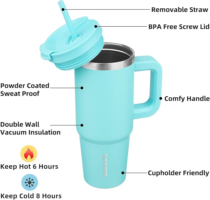 BJPKPK 30 oz Insulated Tumbler With Lid And Straw Stainless Steel Tumblers Cup With Handle For Women And Men,Turquoise BJPKPK