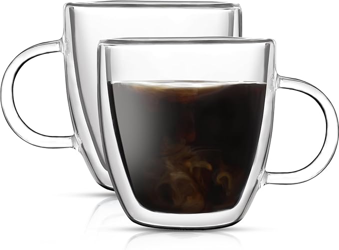 Aurzen 2 Pack Double Walled Glass Coffee Mugs with Handles, Large Insulated Layer Coffee Cups, Clear Borosilicate Mugs, Perfect for Cappuccino, Tea, Microwave Safe (5oz-2Pack B) - Bloomnest