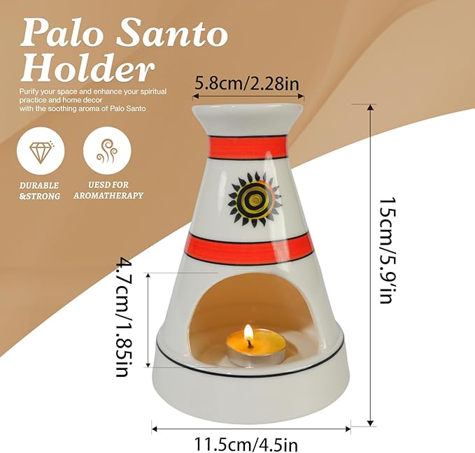 Handcrafted Sun Totem Ceramic palo santo sticks holder with - Tent-Shape Mini chiminea for Sage, Incense Cones & Smudging Rituals -Thoughtful Gifts for Yoga, Meditation, Ash, Zen, Aromatherapy MOUGIGI