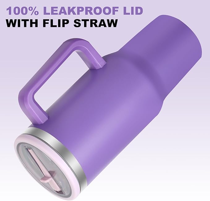 40 oz Tumbler with Handle and Flip Straw Lid, Vacuum Insulated Leak Proof Double Walled Stainless Steel Travel Mug Tumblers, Maintains Cold Ice and Heat for Hours(Dark Purple) - Bloomnest