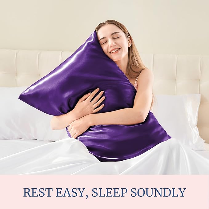 BEDELITE Satin Pillowcase for Hair and Skin, Super Soft and Cooling Similar to Silk Pillow Cases 2 Pack with Envelope Closure, Gift for Women Men(20"x36" King Size, Plum Purple) - Bloomnest