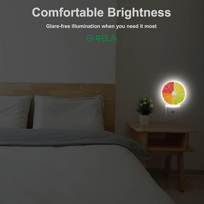 EKOBLA Lemon Novelty Plug-in Nightlights Tropical Fruit Citrus Food Funny Colorful Seasonal Night Lights Plug into Wall Auto Sensor LED for Boys Girls Men Women Home Decor Holiday Gifts - Bloomnest