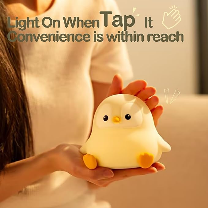 ATSUI Penguin Night Light, LED Squishy Novelty Animal Night Lamp, Food Grade Silicone, 2 Level Dimmable, Nursery Nightlight for Desk Decor, Funny Gifts Stuff for Boys Girls Baby, White Elephant Gifts - Bloomnest