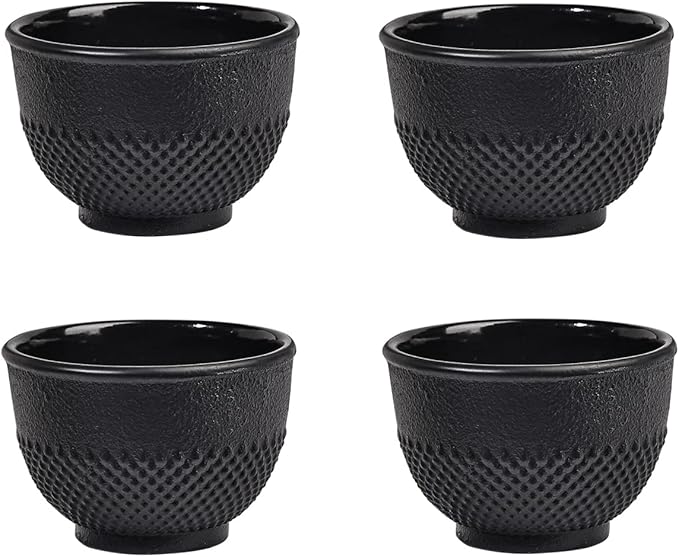 Sungmor Cast Iron Black Teacups, Set of 4 & 5 oz - Japanese Tea Cups with Enamel Interior, Traditional Gongfu Tea Set, Durable Heat-Retaining Tetsubin Style Drinkware - Bloomnest