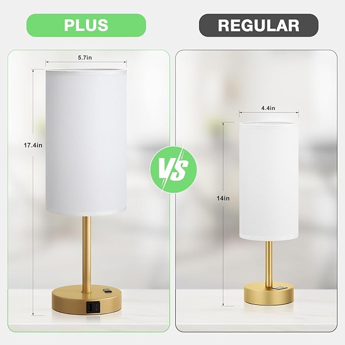 Touch Bedside Table Lamp with USB - 3 Way Dimmable Gold Lamp for Bedroom Nightstand, Desk Lamp with Charging Station for Dorm, Office, Kids Room, Living Room - Bloomnest