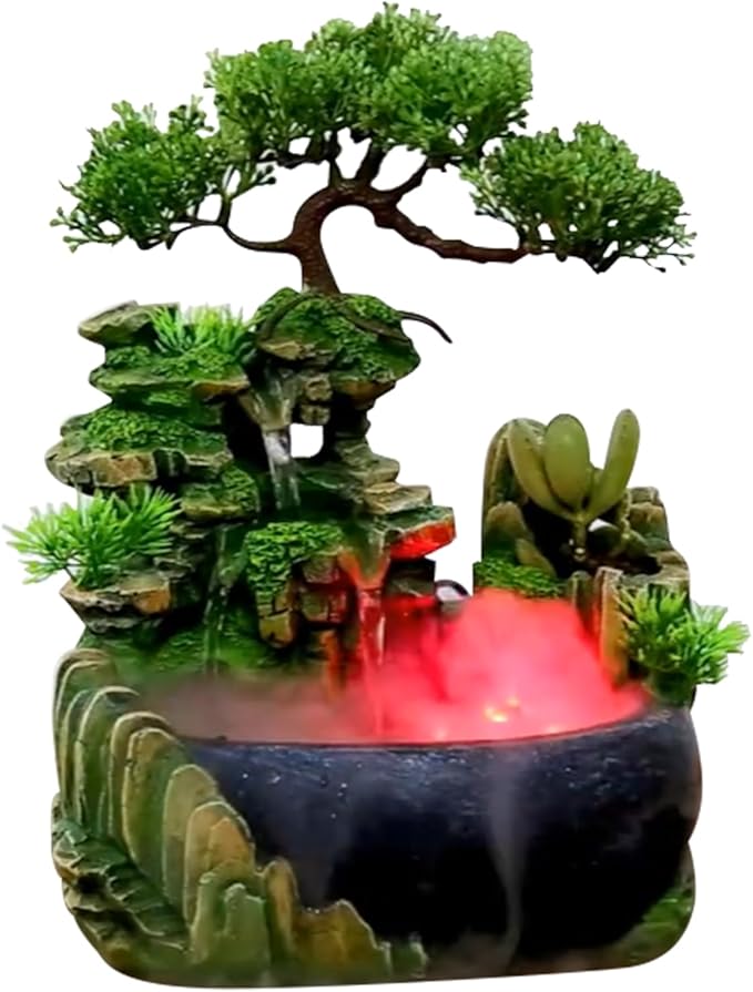 Tabletop Rockery Fountain Indoor Waterfall Bonsai Desktop Mini Rockery Water Fountain with Automatic Pump and LED Light, Home Office Bedroom Humidifier Desk Decorate (Style 1) - Bloomnest