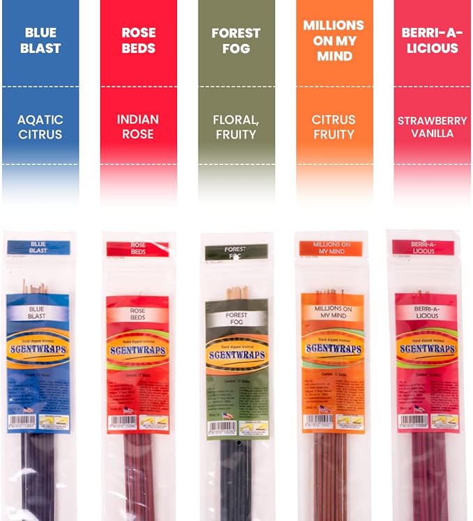 Hem Incense Sticks Variety Pack Set of 5 Packs (12 Stick x 5 Pack,60 Sticks), Hem Scentwrap 11 inches Natural Hand Dipped Insenses with Raajsee Incense Holder Bundle, Free from Chemicals Non Toxic - Bloomnest