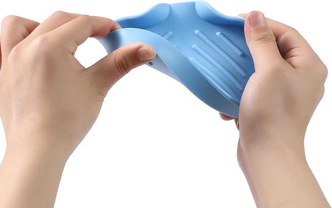 Silicone Bathroom Soap Dishes with Drain Spout-Bathroom and Kitchen Sink Organizer,Sponge Holder,Dish Soap Tray,Perfect for Dispenser,Scrubber,Bottle on Sink or Counter-Light Blue 4.9"×3.2" - Bloomnest